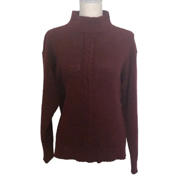 Vintage WINTER SILKS Sweater Women's Size Large Red Mock Pullover Cable Knit - Picture 7 of 7